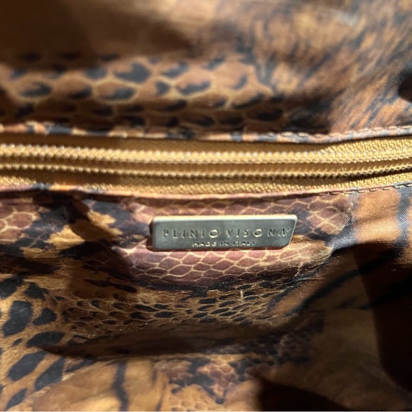 Plinio Italian Black Leather Tote Bag w/Tortoise Shell Handles Y2K - Picture 5 of 10